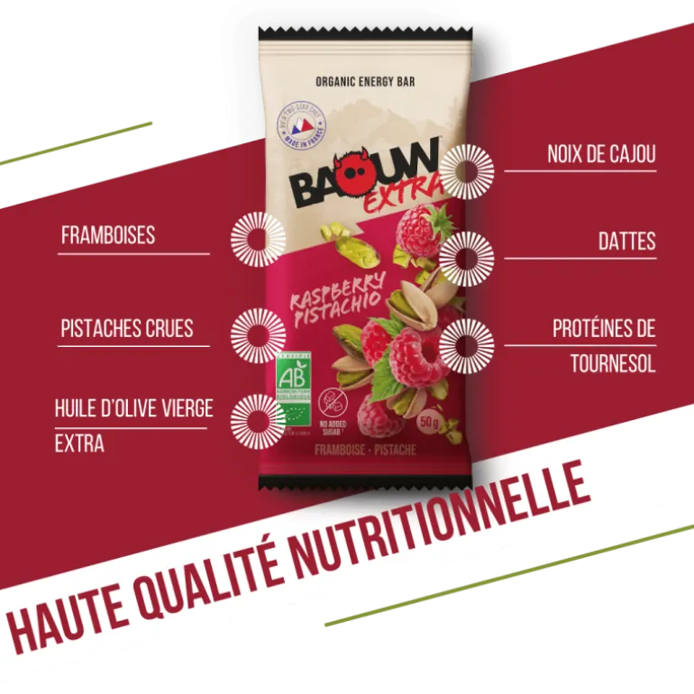 BaouwExtra Framboise-Pistache - Barre énergétique