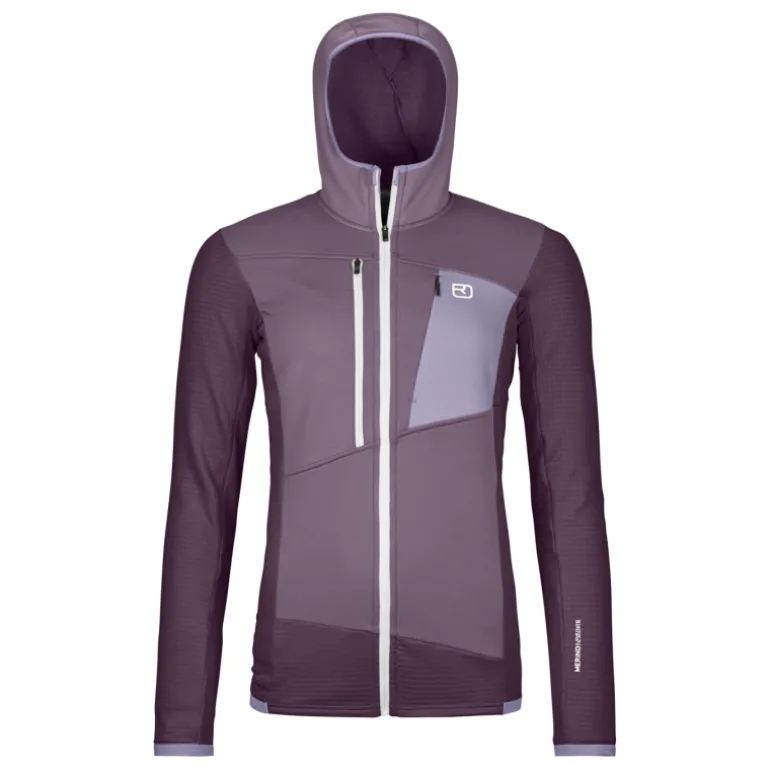 OrtovoxFleece Grid Hoody - Polaire en laine mérinos femme