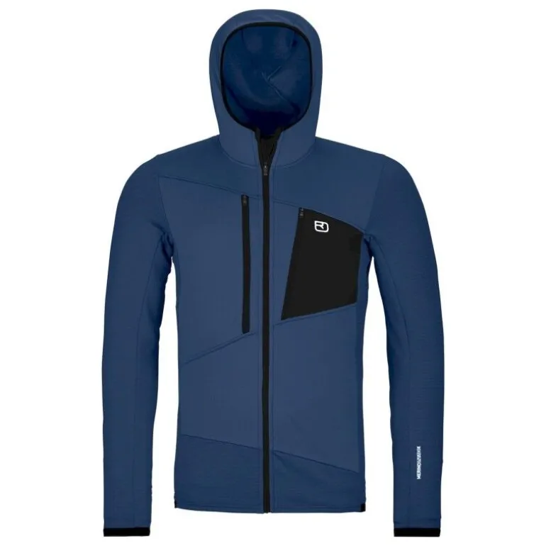 OrtovoxFleece Grid Hoody - Polaire en laine mérinos homme